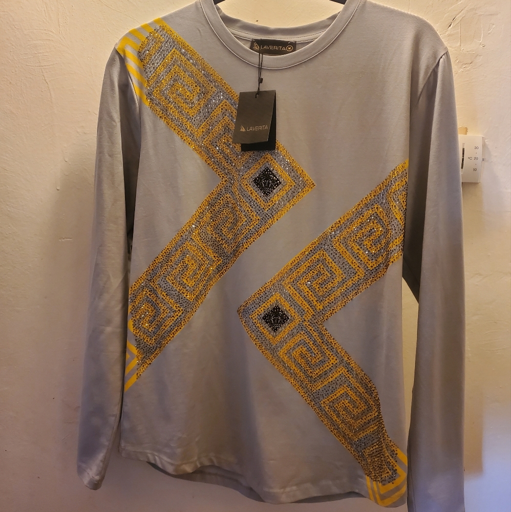 Laverita Medusa rhinestone long sleeve shirts, men's//unisex. NWT